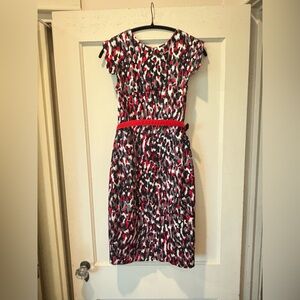 Single Red and Black Abstract Midi Dress